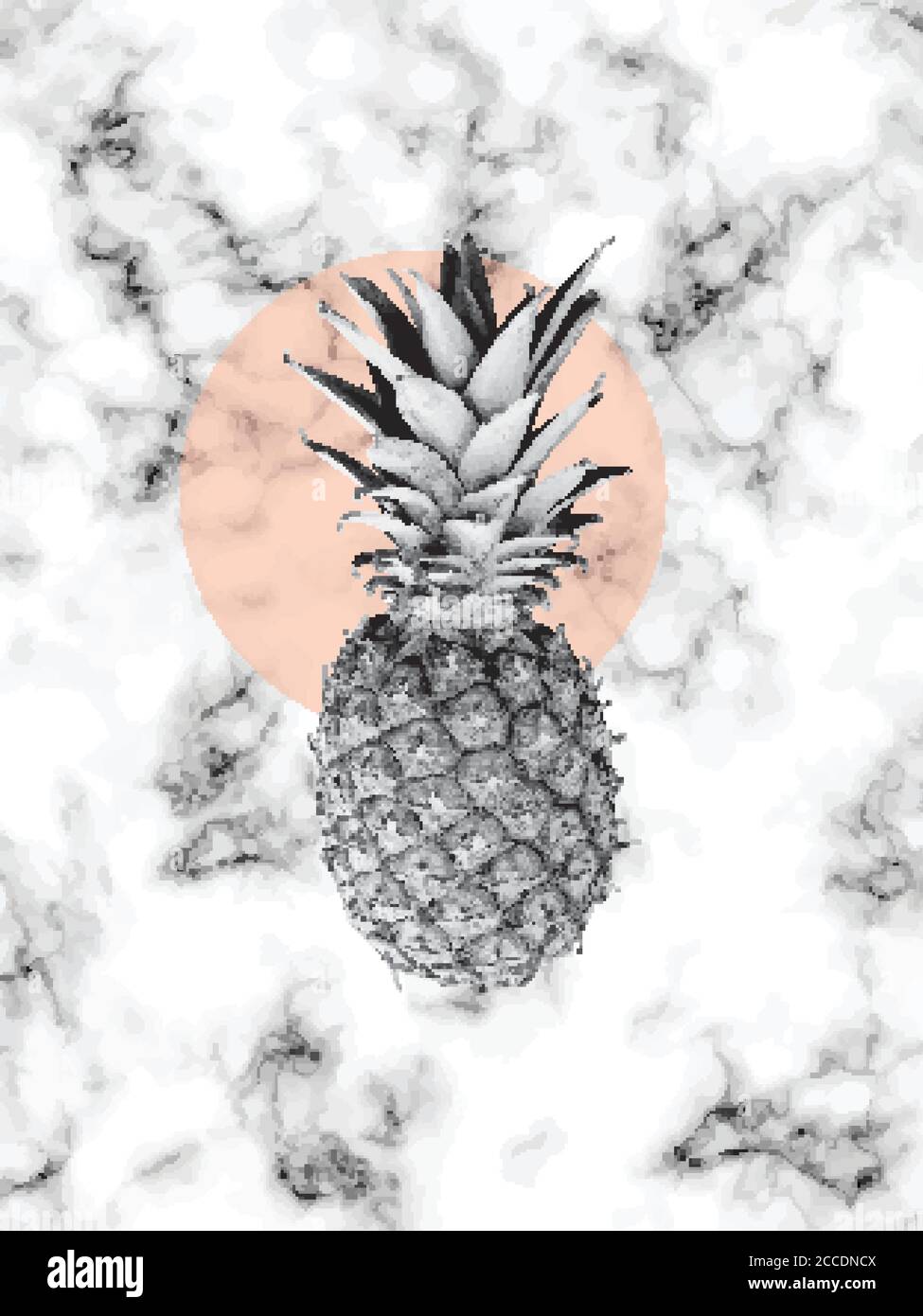 Vector marble texture design with pineapple, black and white marbling ...