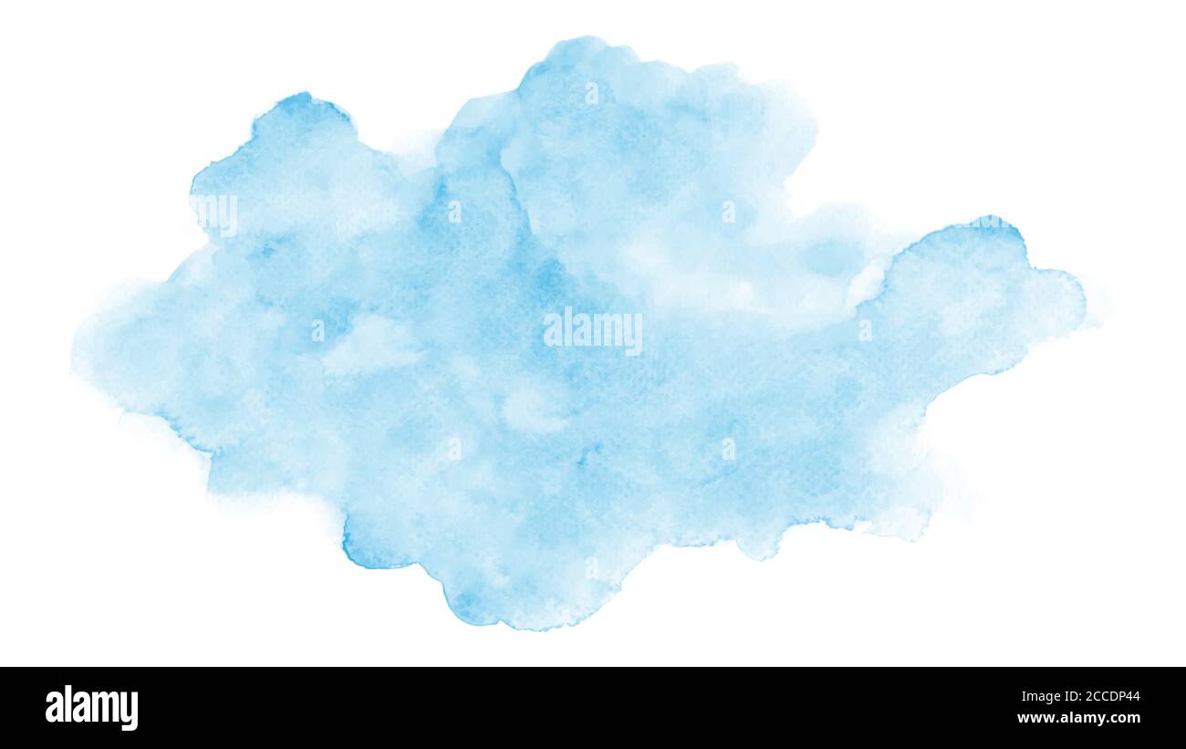 Abstract modern design with blue clouds watercolor stain hand-painted on white background. Artistic vector used as decorative design card, banner, pos Stock Vector