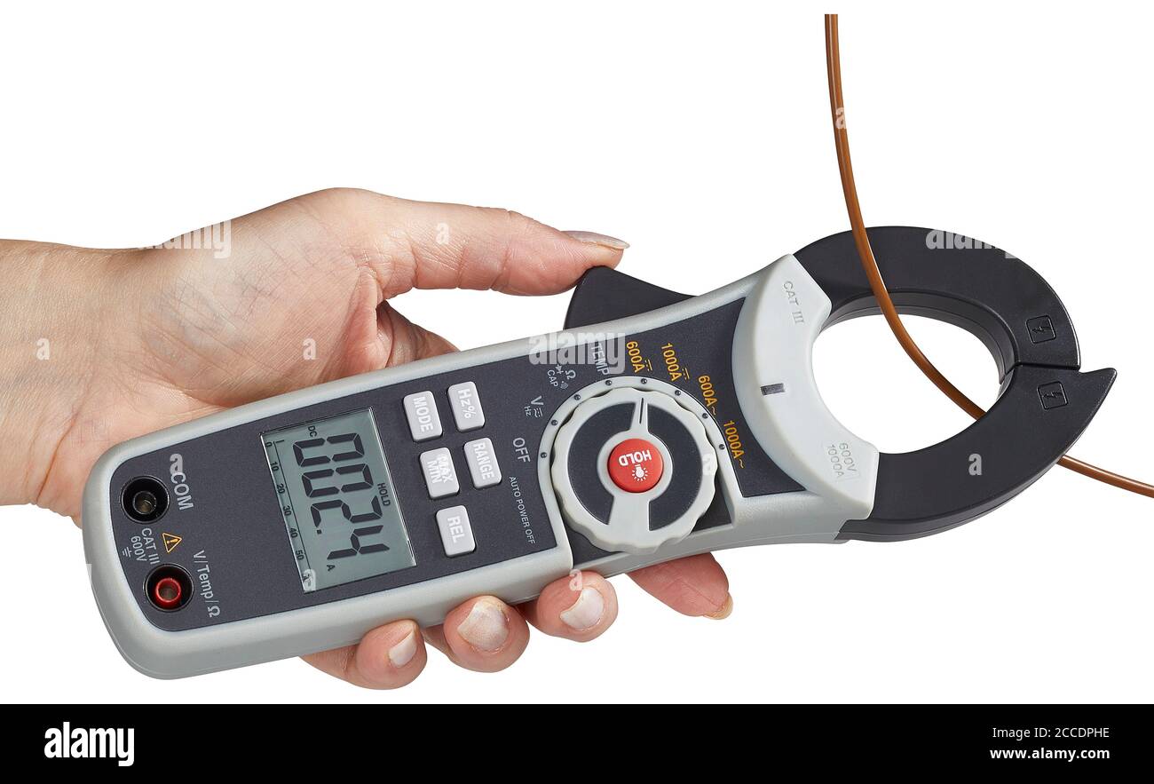 Digital Clamp Meter handhold, cut out on white background Stock Photo