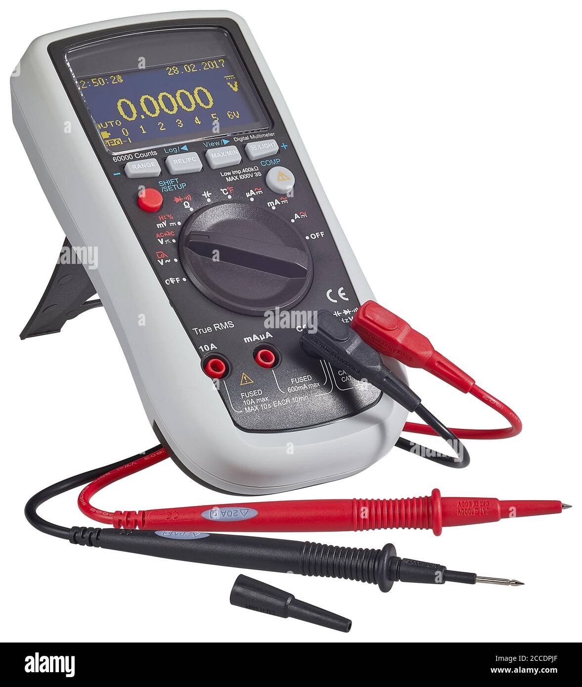 Digital Multimeter with leads, cut out on white background Stock Photo