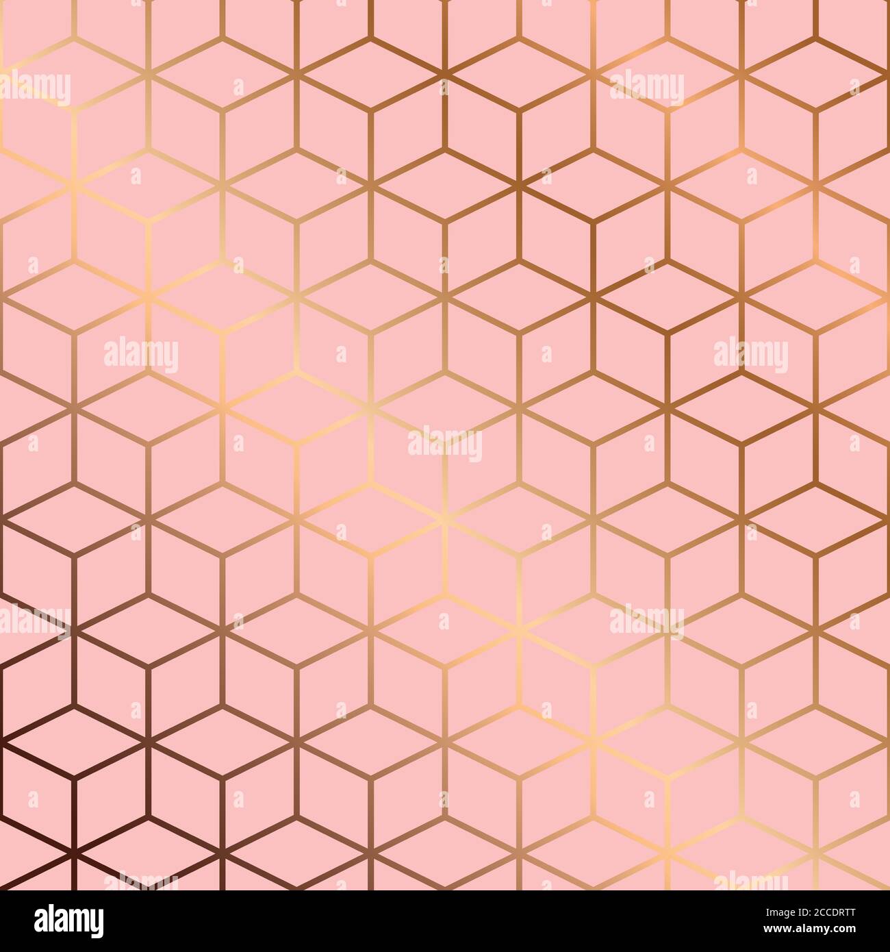 Seamless pattern design with golden geometric lines and cubes on pink ...