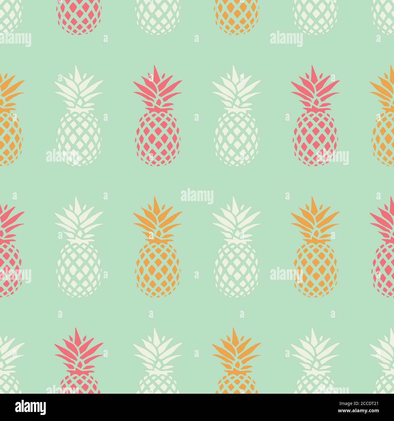 Pineapple seamless pattern on mint background, vector illustration Stock Vector