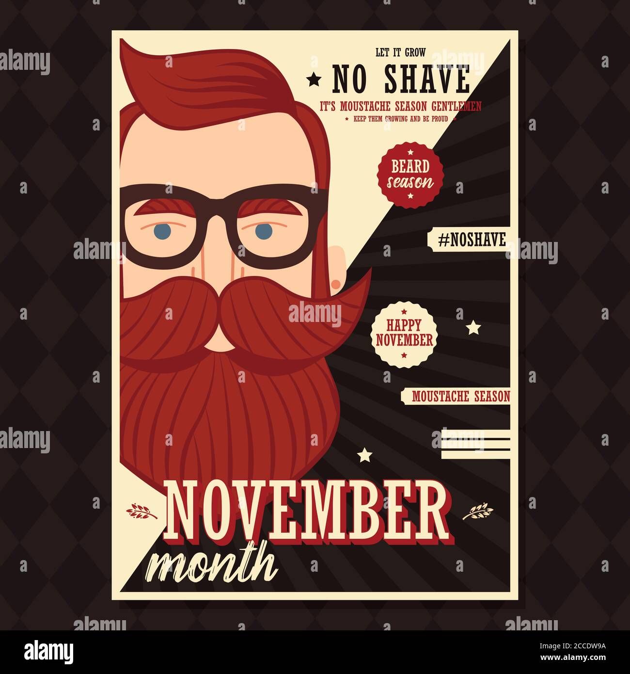 No shave November poster design, prostate cancer awareness, hipster man
