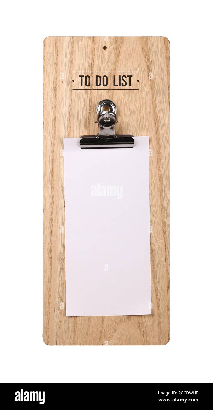 Close up one wooden holder with metal clip and blank white paper to do