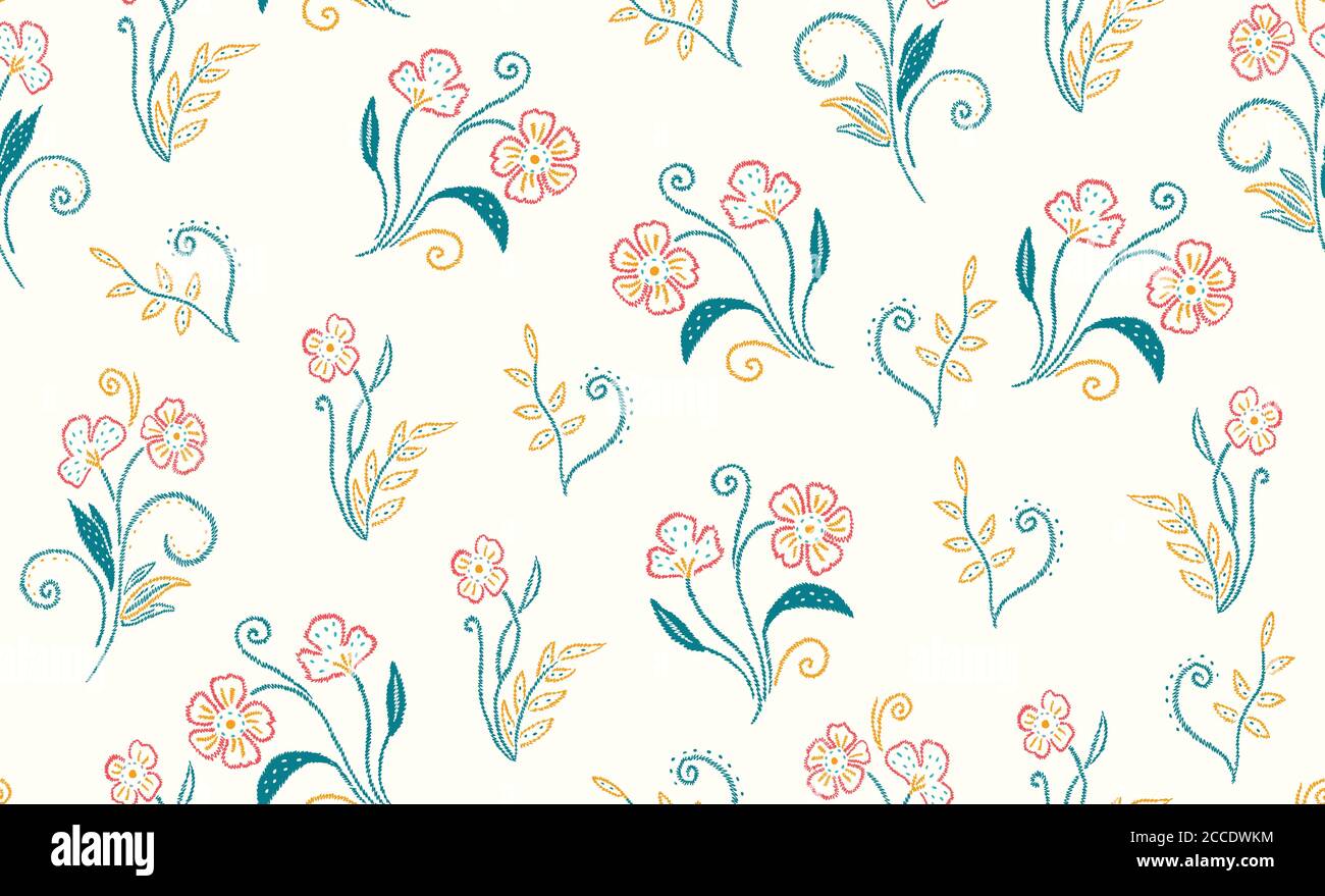 Floral seamless cute pattern in small pretty flower. Embroidery pattern for textile or book covers, manufacturing, wallpapers, print, gift wrap Stock Photo