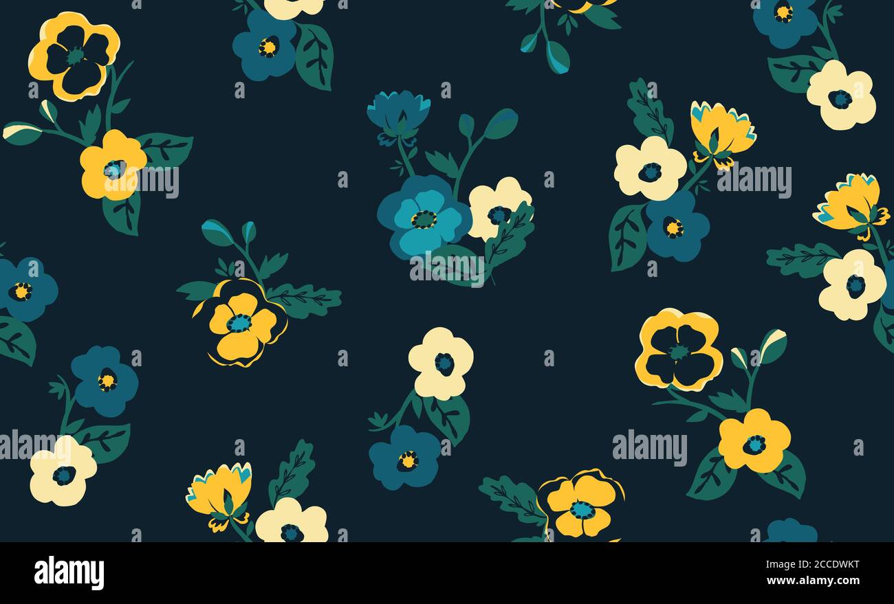 Floral seamless cute pattern in small pretty flower. Simple background for textile or book covers, manufacturing, wallpapers, print, gift wrap Stock Photo