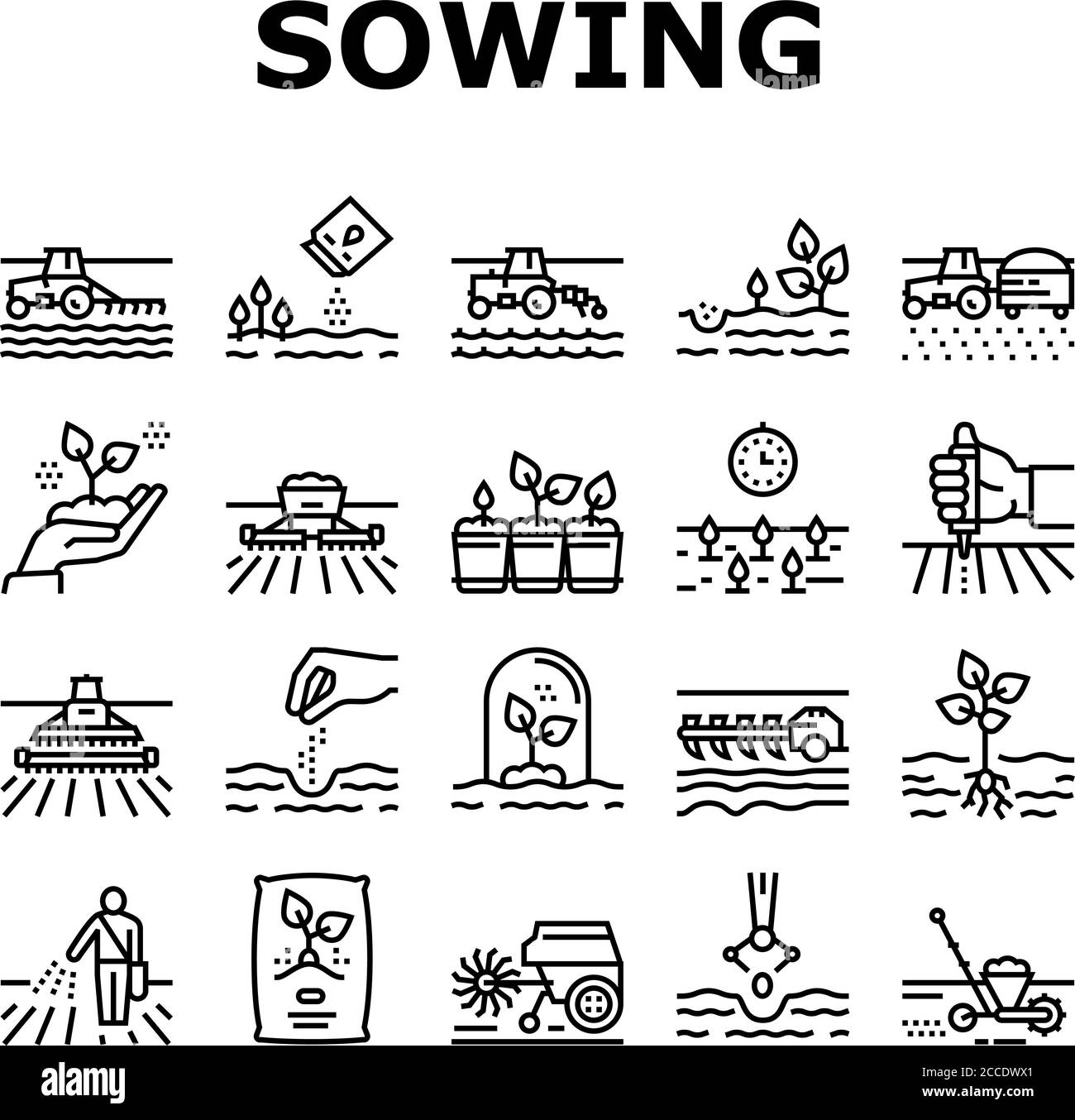 Sowing Agricultural Collection Icons Set Vector Stock Vector Image ...