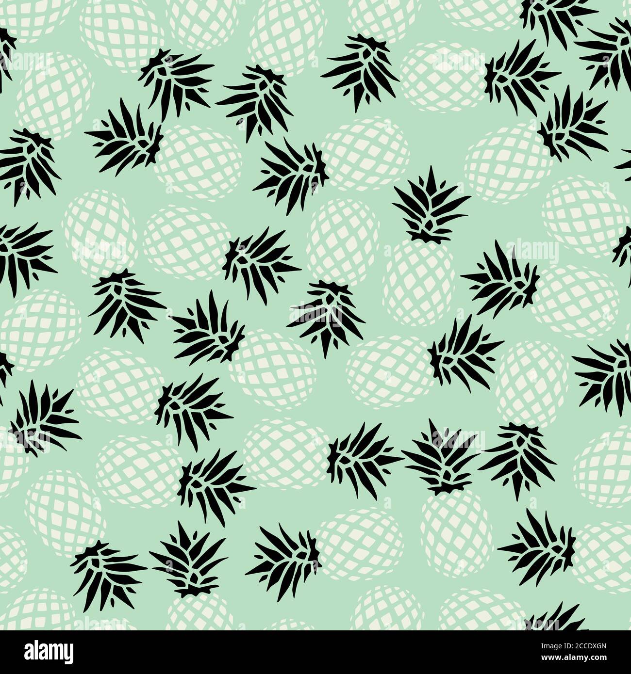 Pineapple seamless pattern on mint background, vector illustration Stock Vector