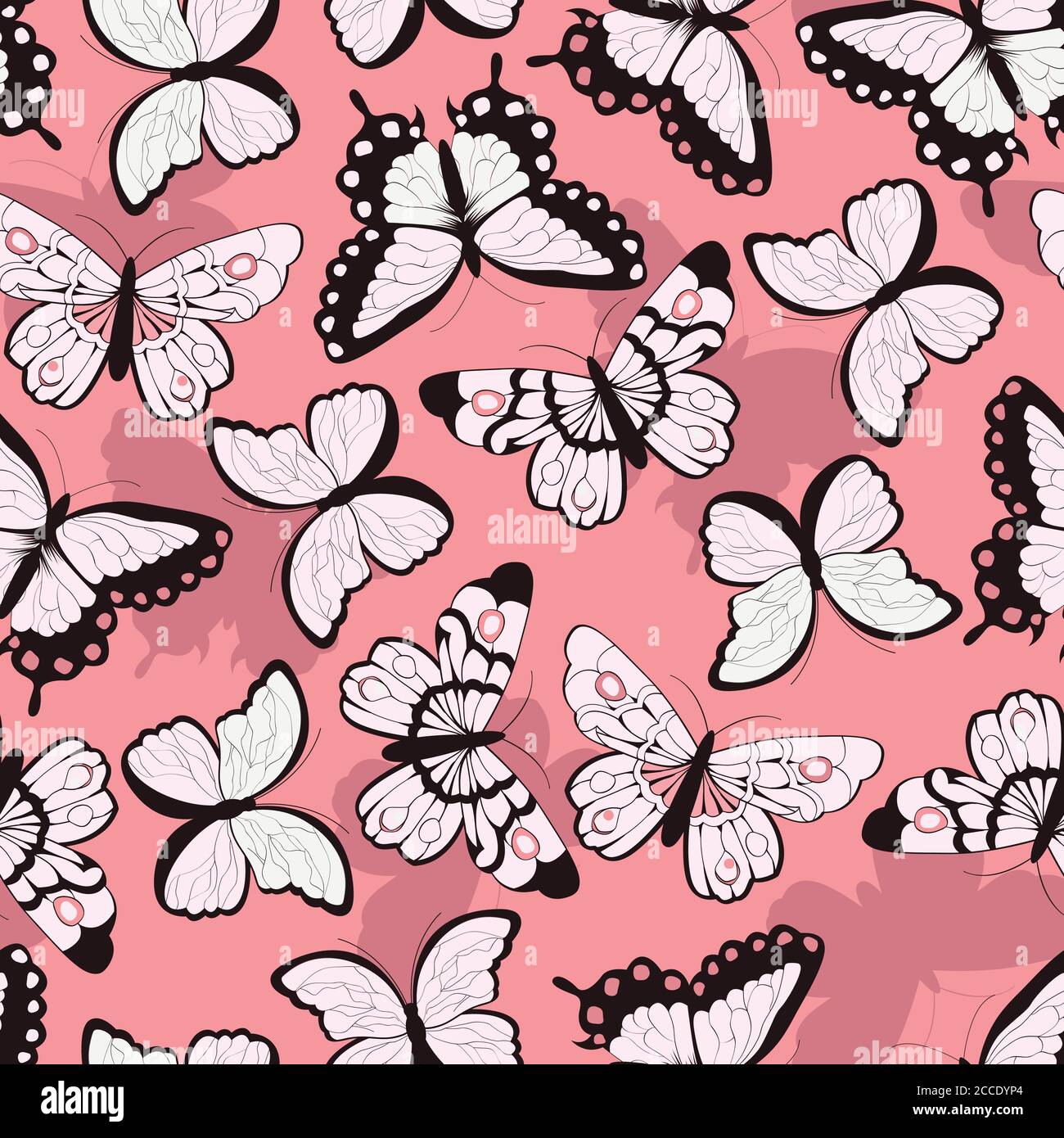 Seamless vector pattern with hand drawn colorful butterflies, pink ...
