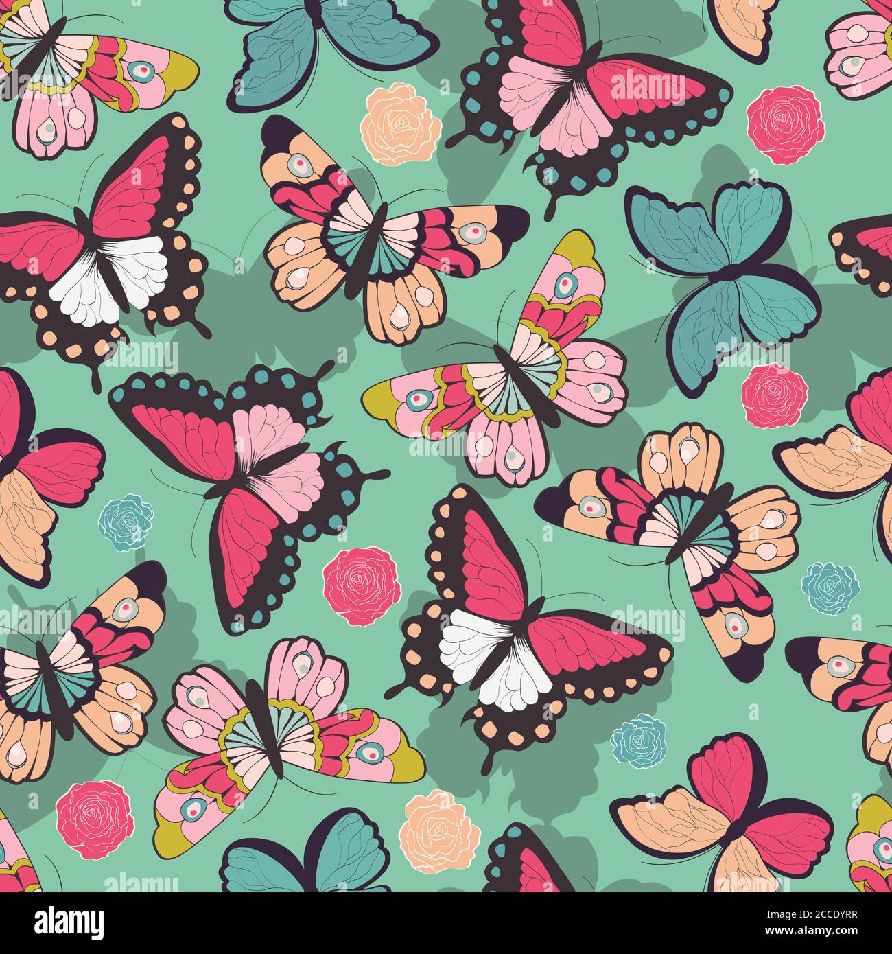Seamless vector pattern with hand drawn colorful butterflies, vector ...