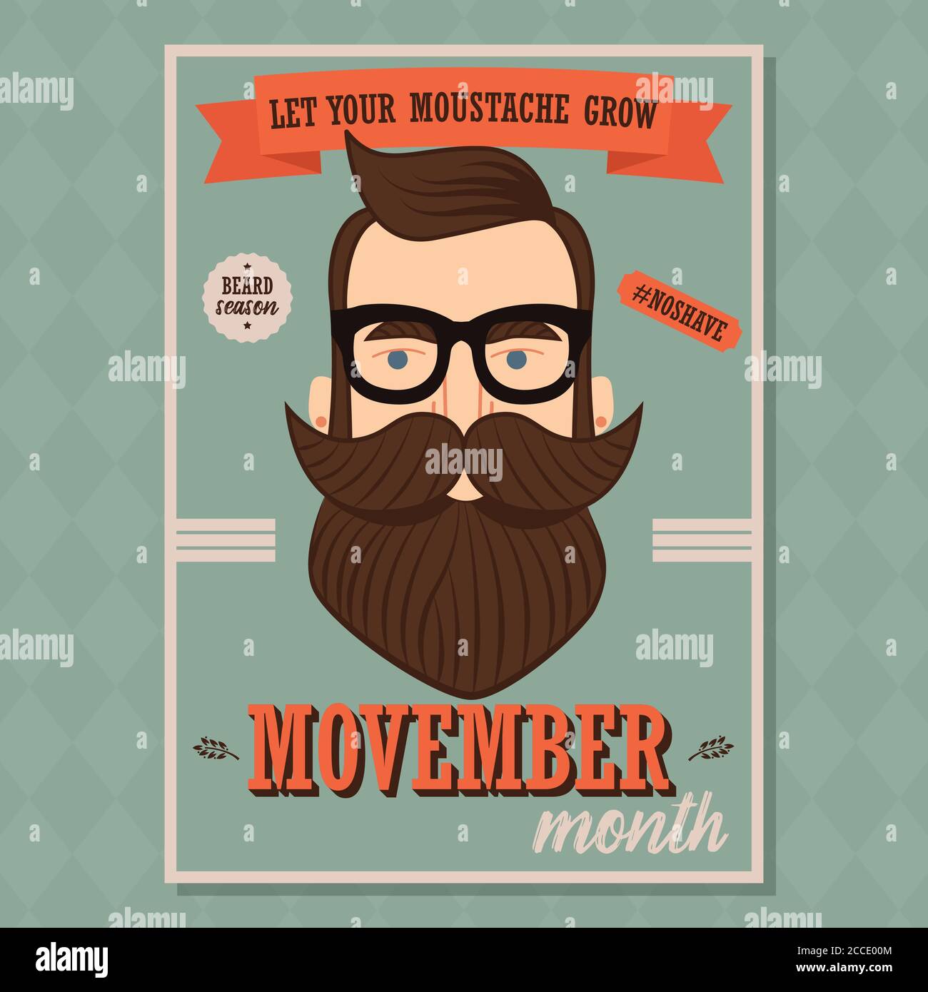 https://c8.alamy.com/comp/2CCE00M/movember-poster-design-prostate-cancer-awareness-hipster-man-with-beard-and-moustache-vector-illustration-2CCE00M.jpg