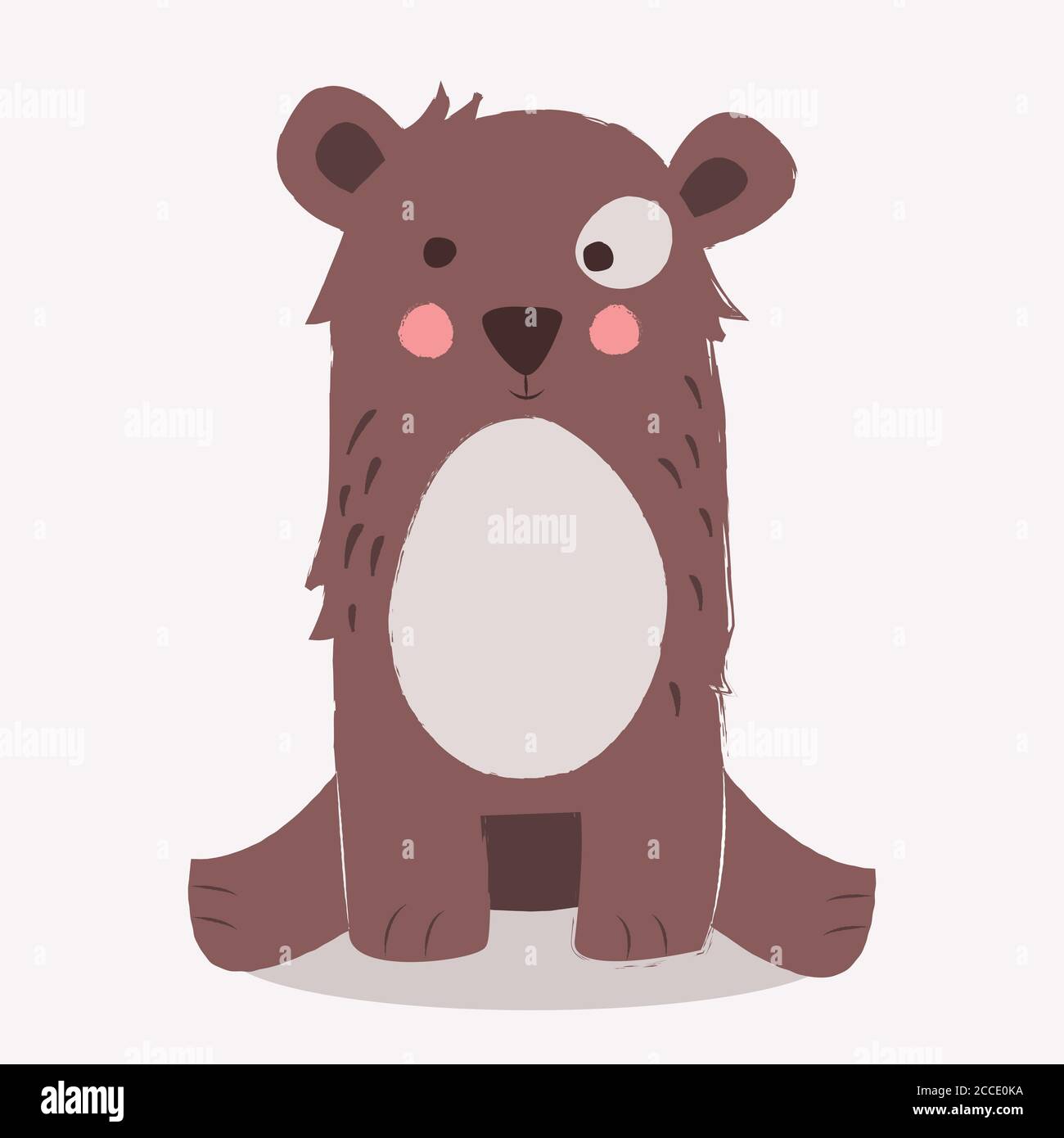 Cute brown bear sitting on the ground on beige background, vector ...