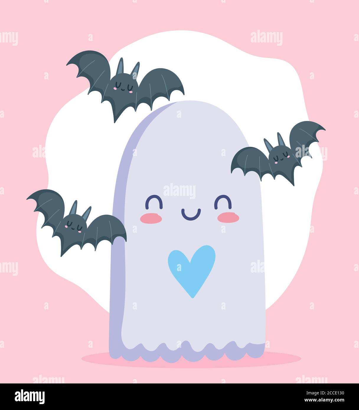 happy halloween, cute ghost and bats cartoon trick or treat party ...