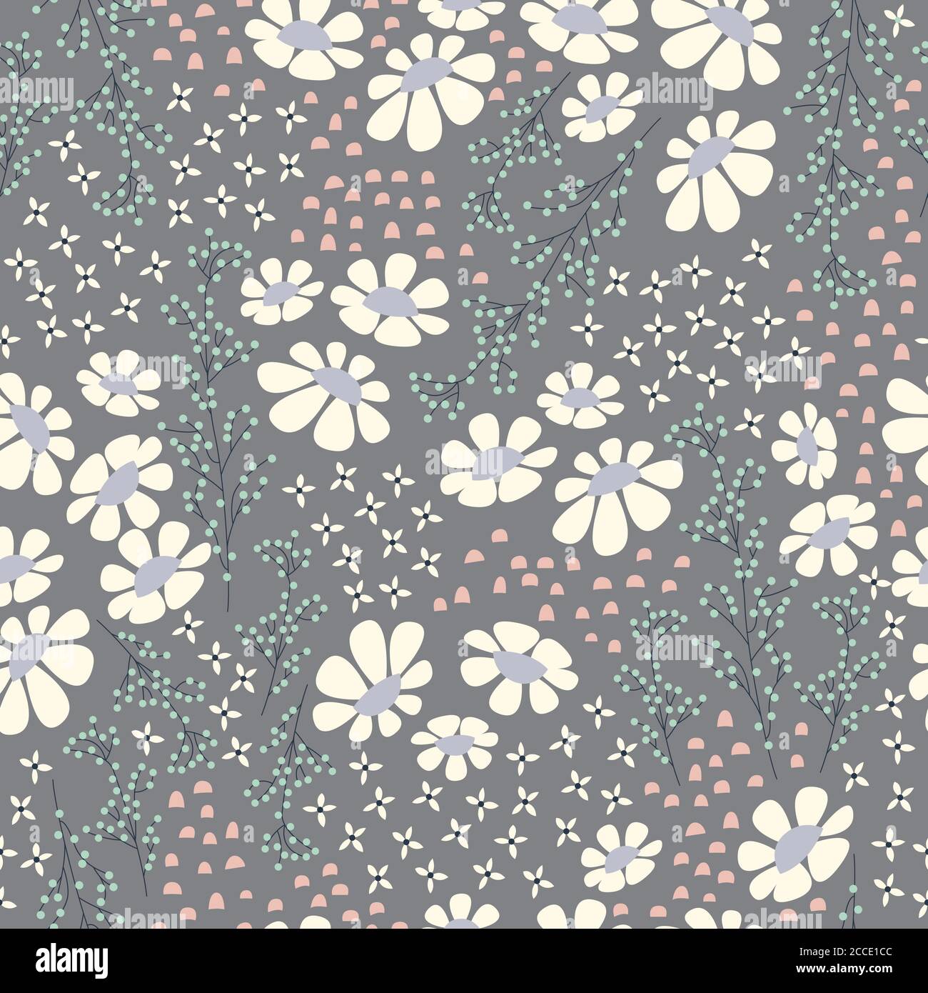 Seamless pattern design with hand drawn flowers and floral elements ...