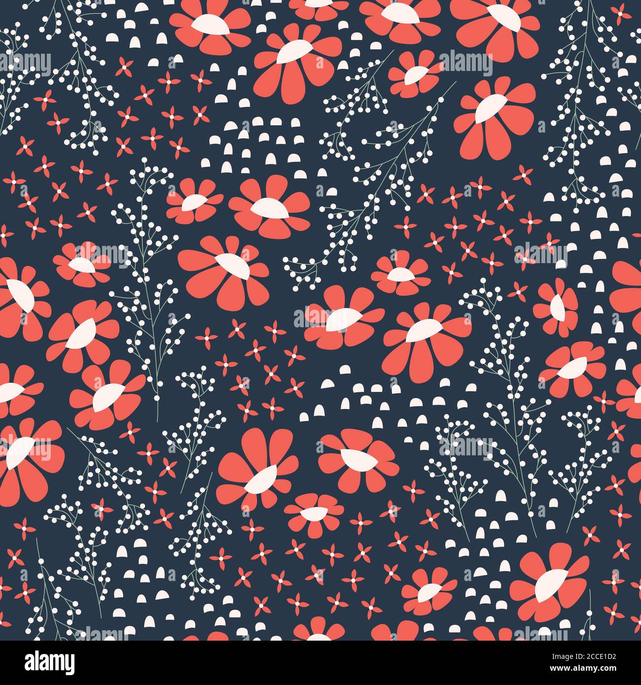 Seamless pattern design with hand drawn flowers and floral elements ...