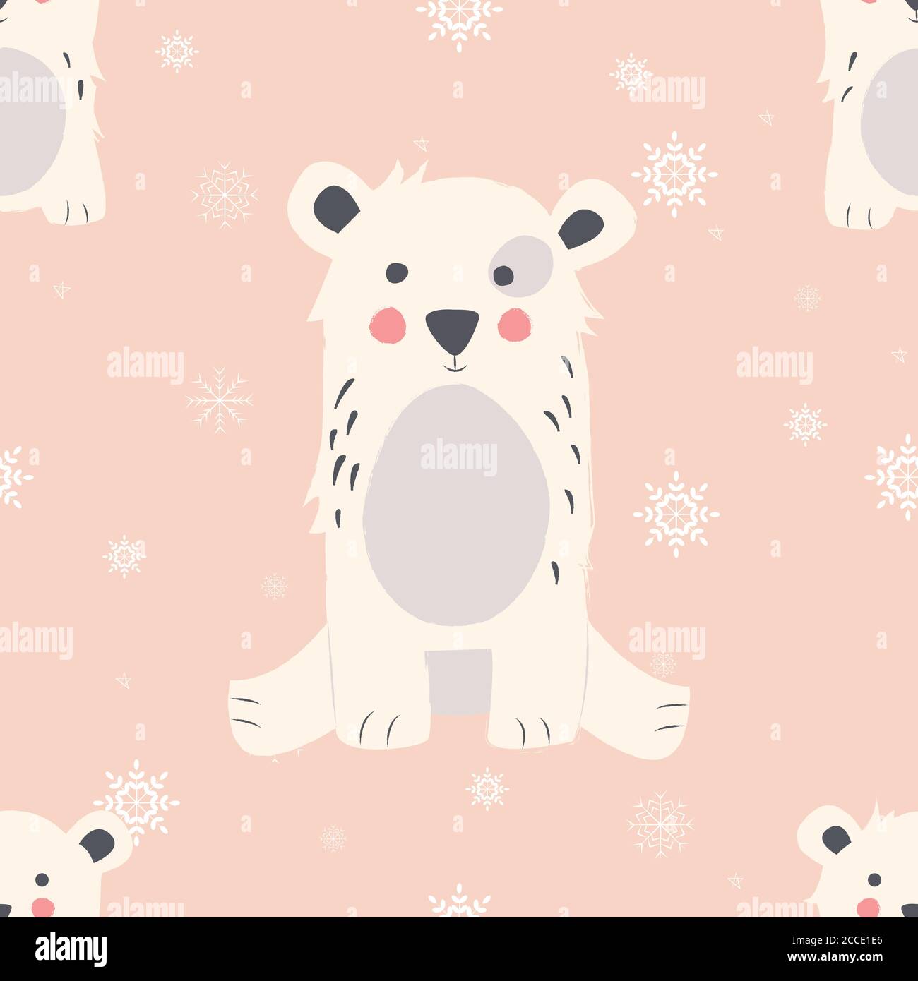 Seamless Merry Christmas patterns with cute polar bear animals, vector ...