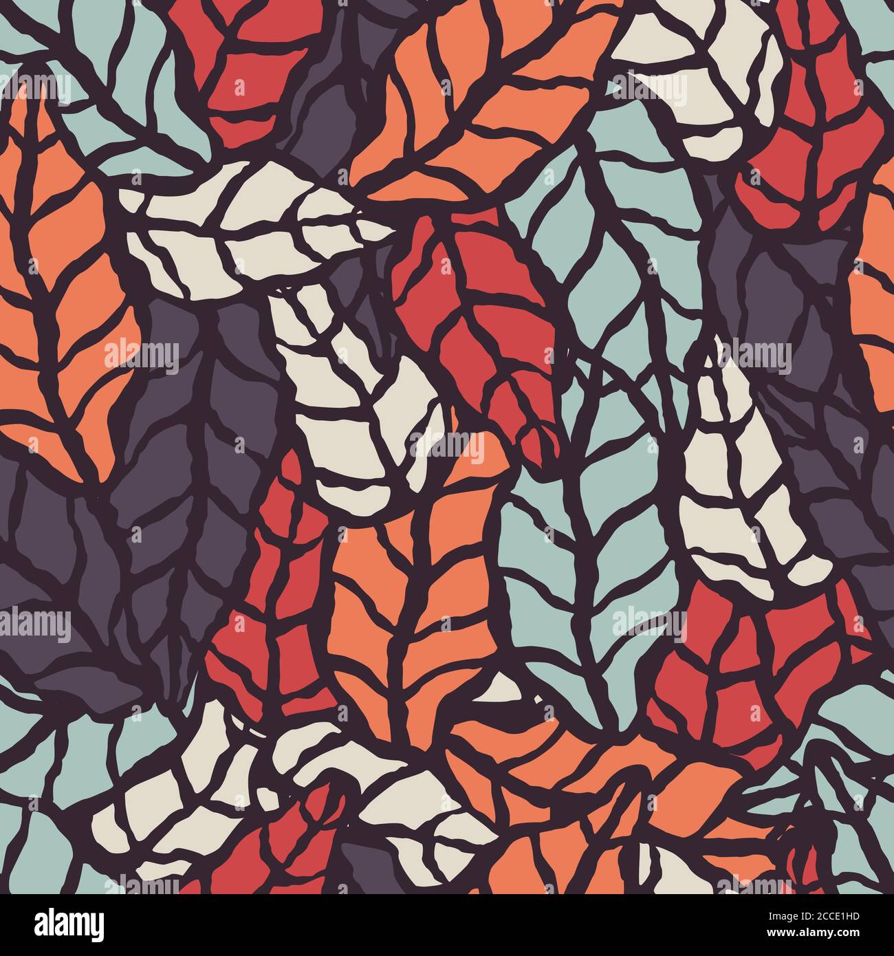 Seamless pattern with hand drawn natural leaves, vector illustration ...