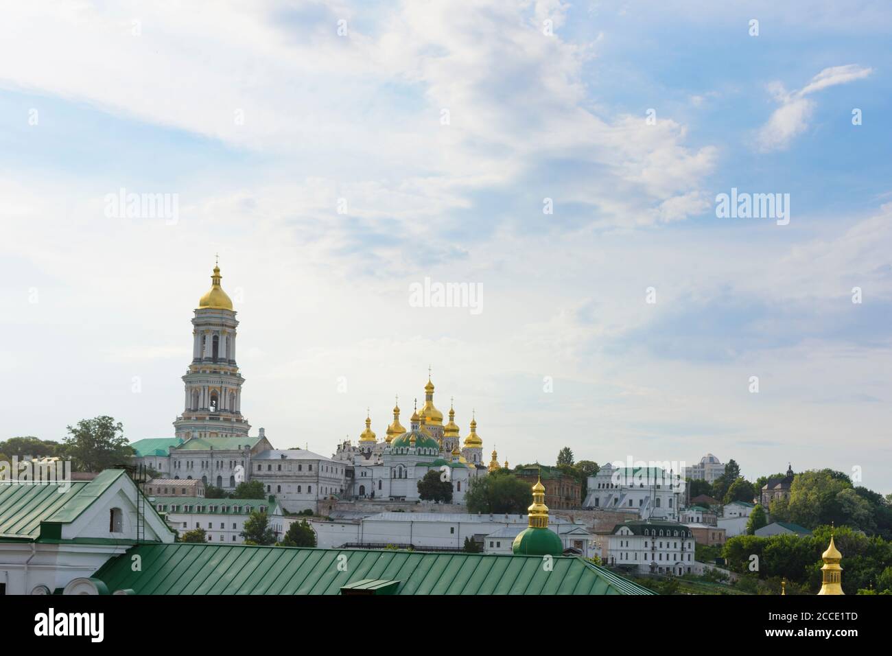 Kiev (Kyiv), Great Lavra Belltower, Dormition Cathedral (right), at Pechersk Lavra (Monastery of the Caves), historic Orthodox Christian monastery in Stock Photo