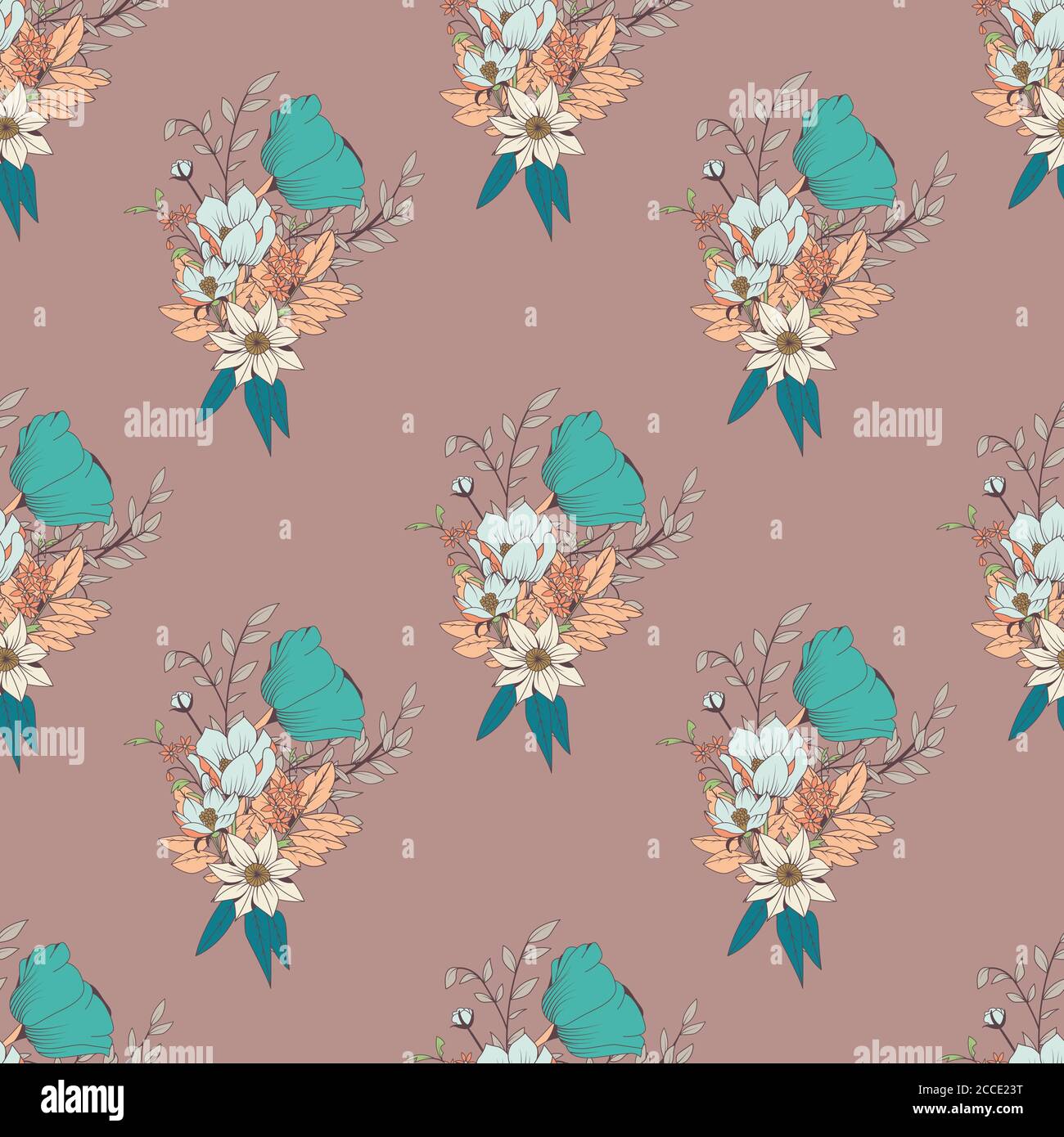 Seamless pattern design with hand drawn flowers and floral elements ...