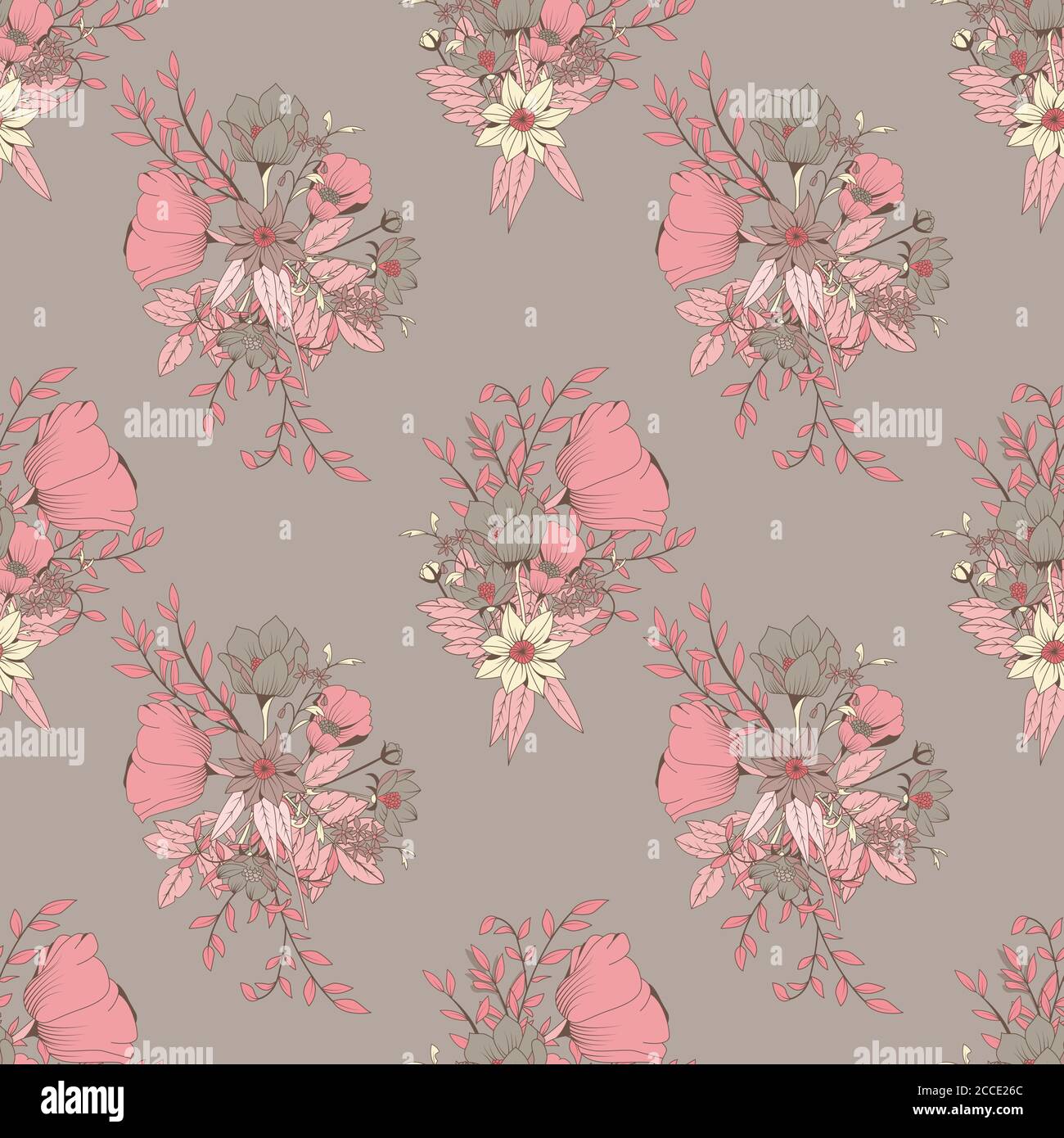 Seamless pattern design with hand drawn flowers and floral elements ...