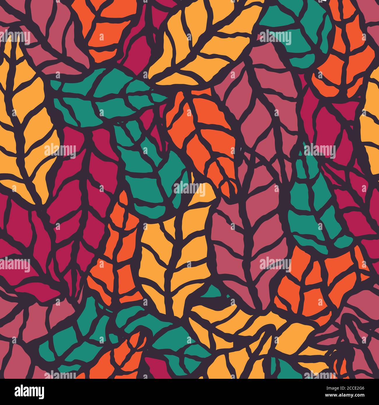 Seamless pattern with hand drawn natural leaves, vector illustration ...