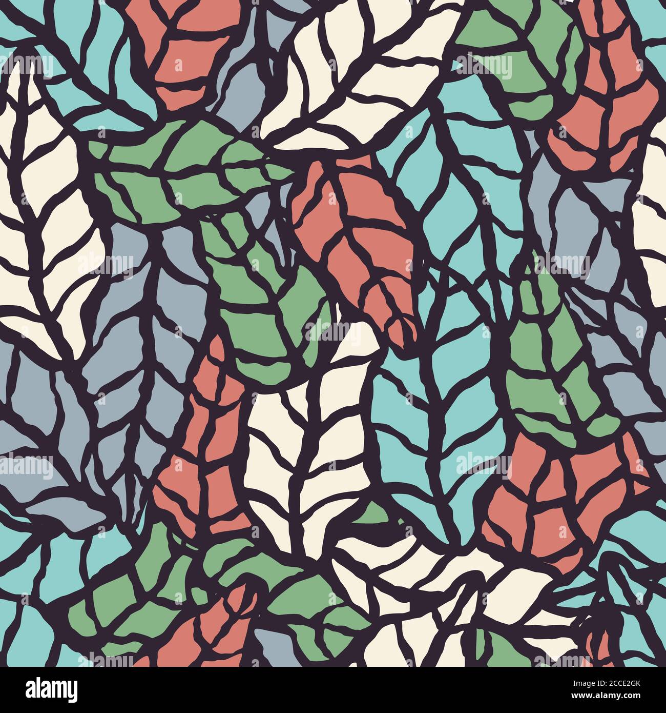 Seamless pattern with hand drawn natural leaves, vector illustration ...