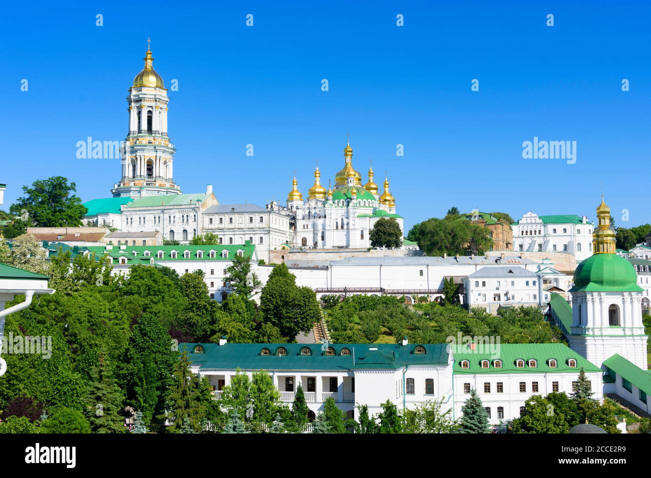 Kiev (Kyiv), Great Lavra Belltower, Dormition Cathedral (right), at Pechersk Lavra (Monastery of the Caves), historic Orthodox Christian monastery in Stock Photo