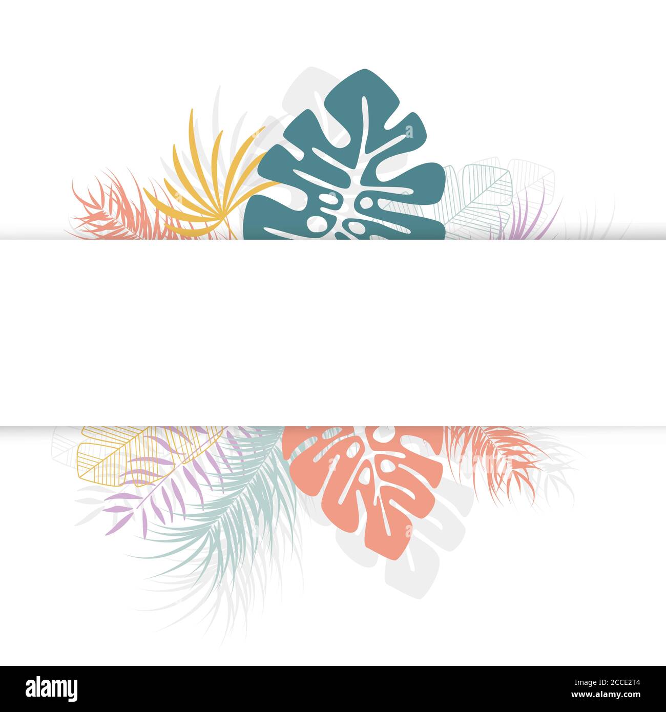 Tropical design with colorful palm leaves and plants on white background with place for text, vector illustration Stock Vector