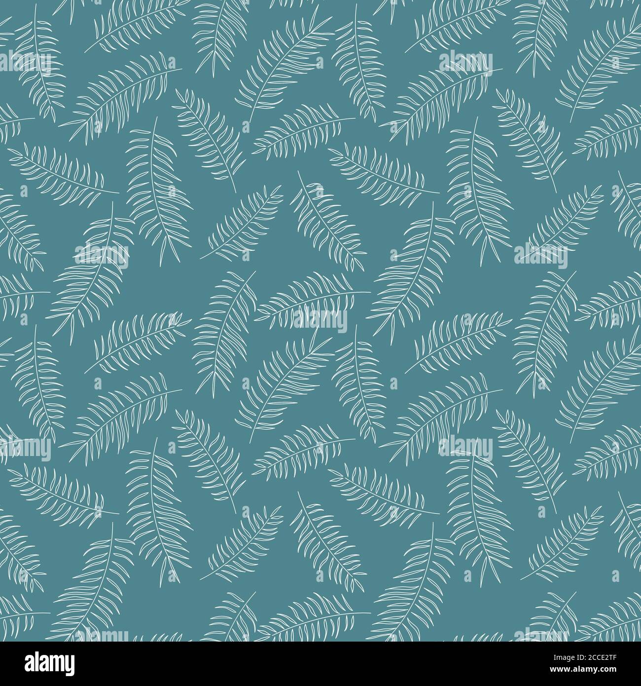 Seamless pattern with white tropical leaves on blue background, vector ...