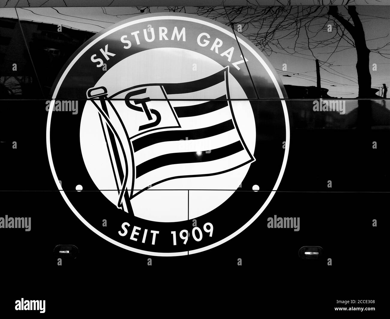 Graz, Austria- February 21, 2020: The black and white logo of Austrian football team SK Sturm Graz Stock Photo