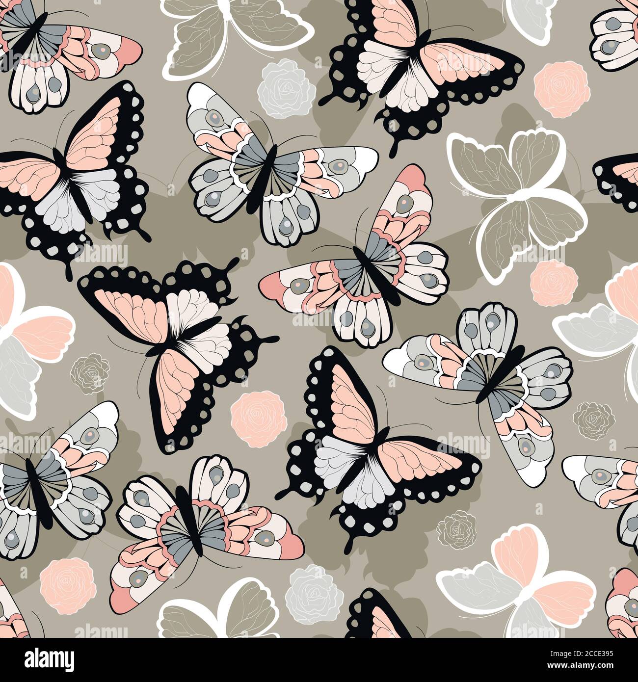 Seamless vector pattern with hand drawn colorful butterflies, vector ...