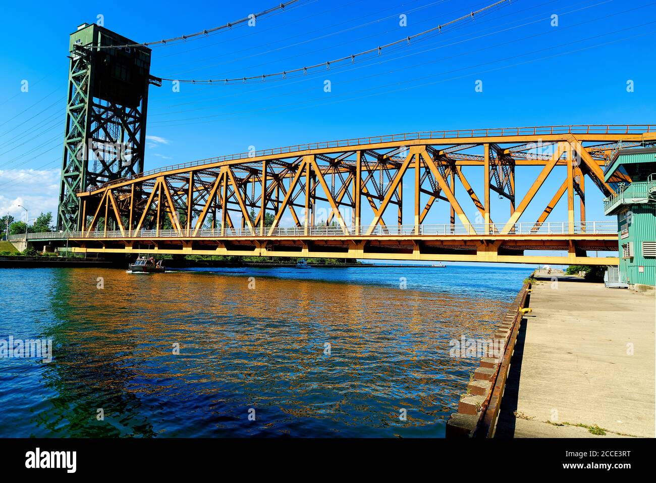 Canada, Ontario. Burlington Canal at Hamilton. Burlington Canal Lift Bridge on lake Ontario Stock Photo