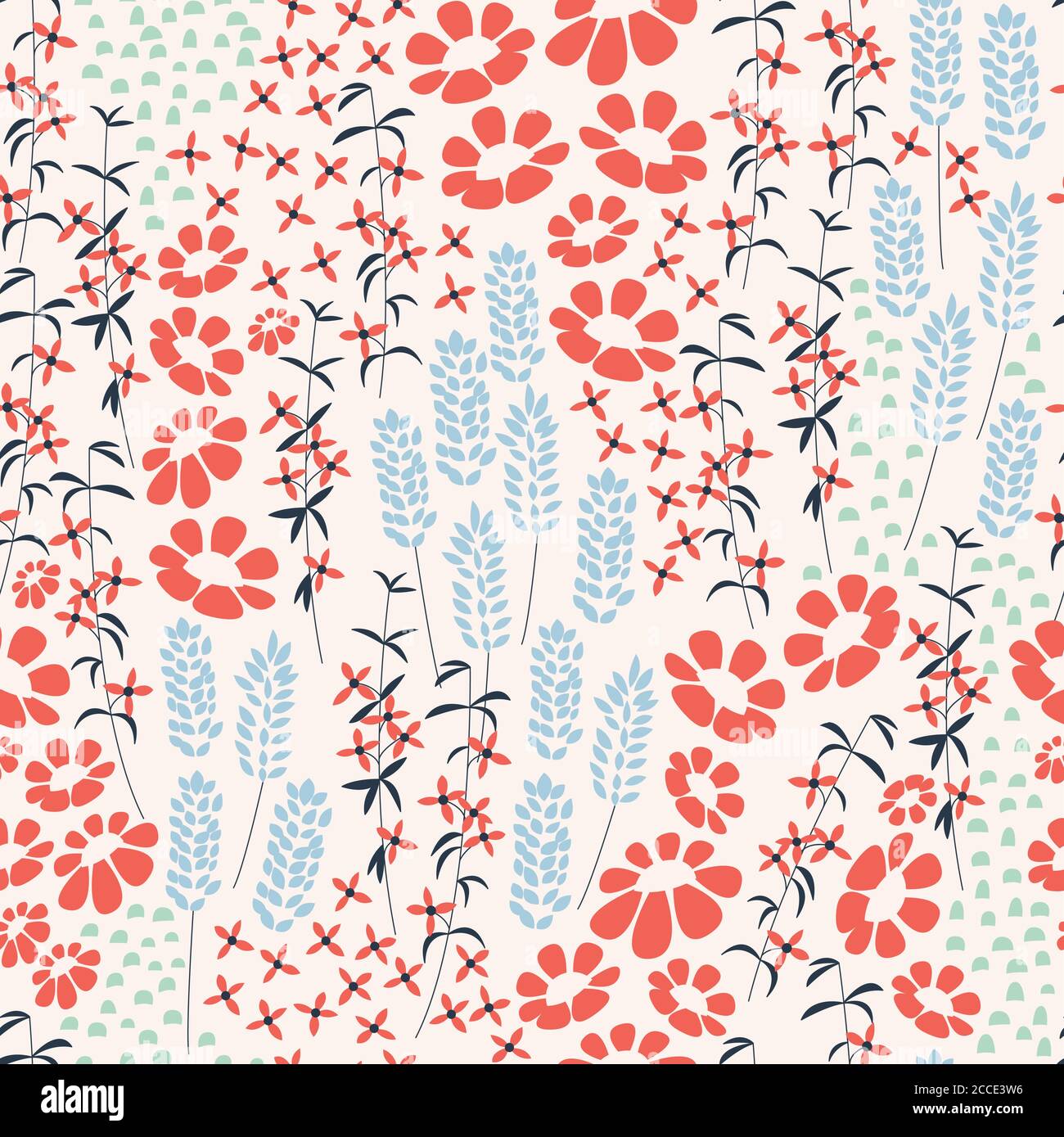 Seamless pattern design with hand drawn flowers and floral elements ...