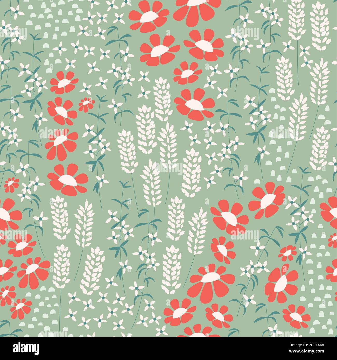 Seamless pattern design with hand drawn flowers and floral elements ...
