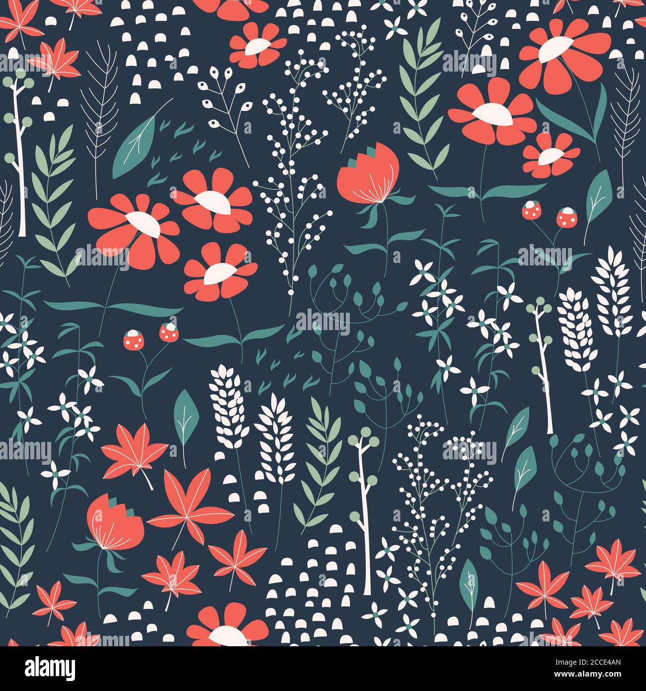 Seamless pattern design with hand drawn flowers and floral elements ...