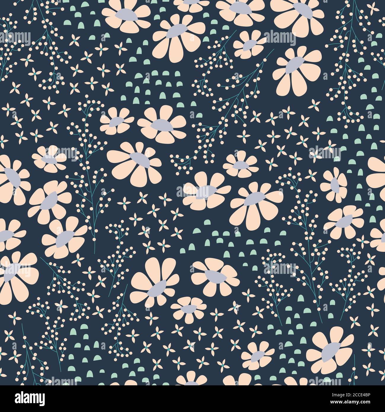Seamless pattern design with hand drawn flowers and floral elements ...