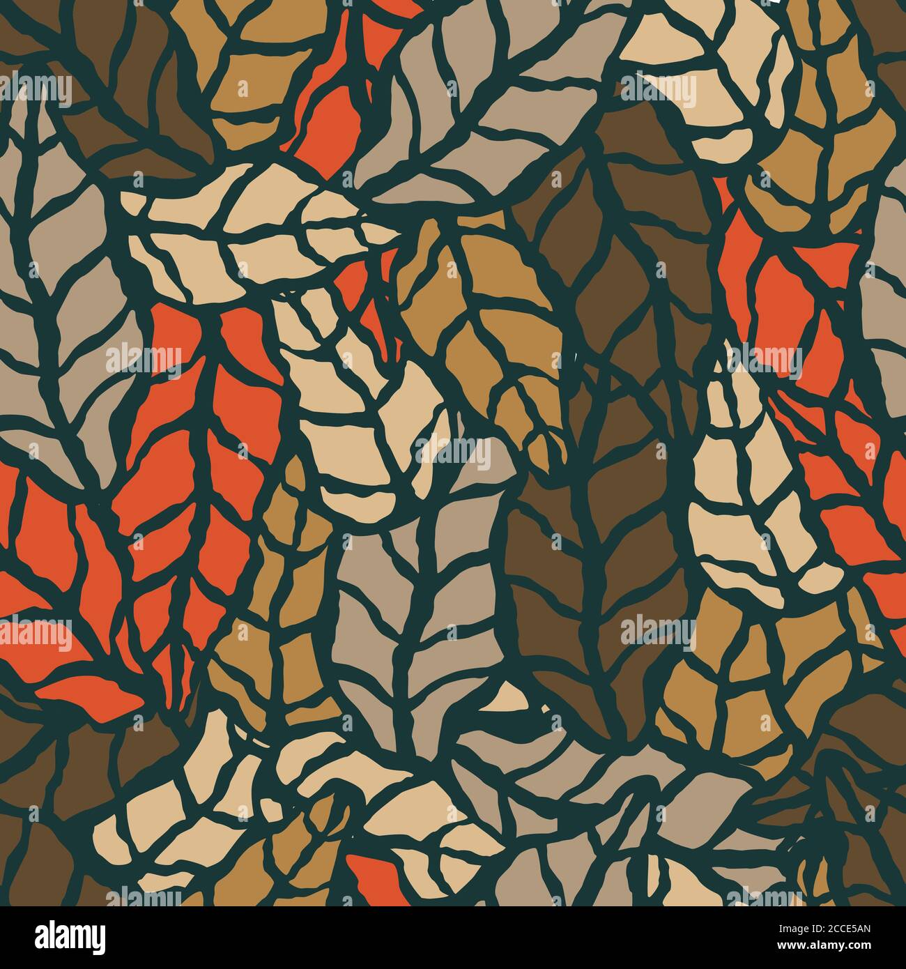 Seamless pattern with hand drawn natural leaves, vector illustration ...