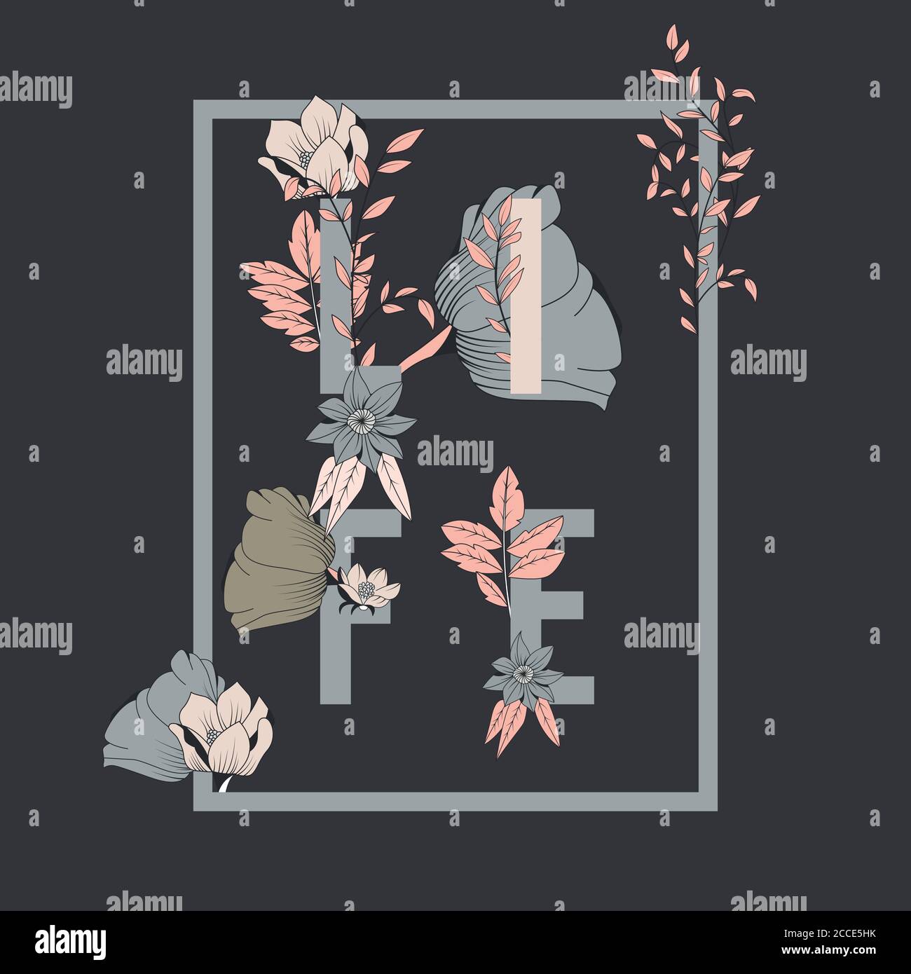 Flowers typography poster design, text and florals combined, hand drawn