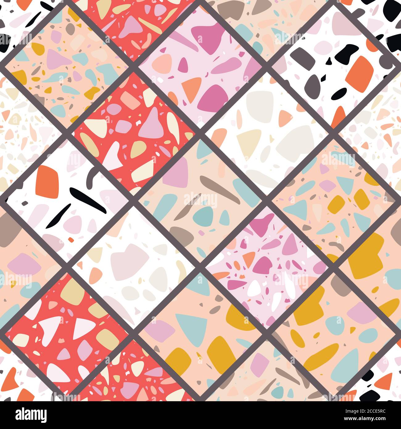 Terrazzo seamless pattern design with hand drawn rocks. Abstract modern ...