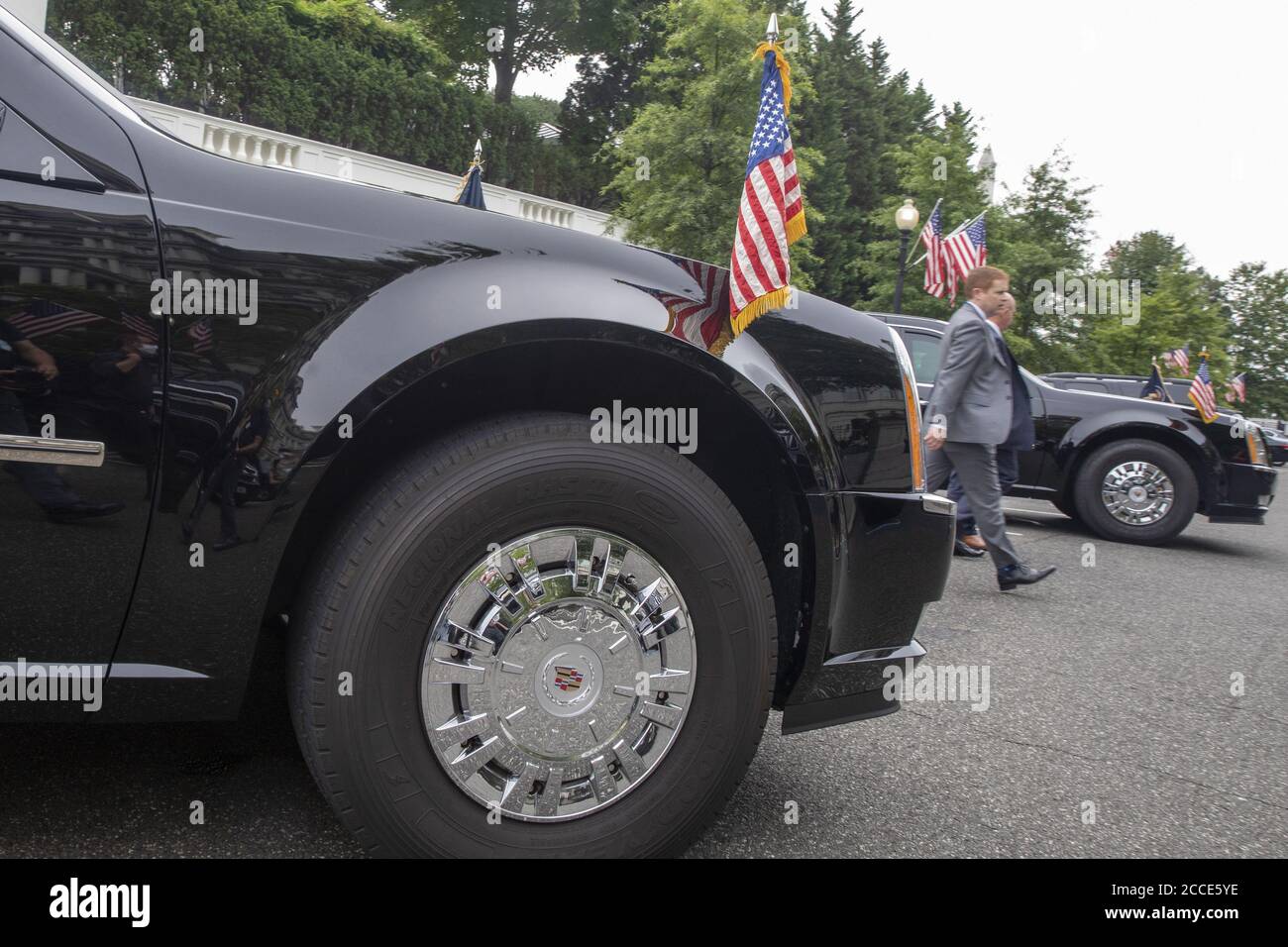 Arlington, United States. 21st Aug, 2020. The Presidential Limousine with Goodyear tires is shown as President Donald J. Trump arrives to speak at the 2020 Council for National Policy Meeting at the Ritz Carlton in Arlington, Virginia on Friday, August 21, 2020. Trump called for a boycott of Goodyear, one of two American tire companies, earlier in the week when the company reminded employees of the policy of no political attire is allowed in the workplace. Photo by Tasos Katopodis/UPI Credit: UPI/Alamy Live News Stock Photo
