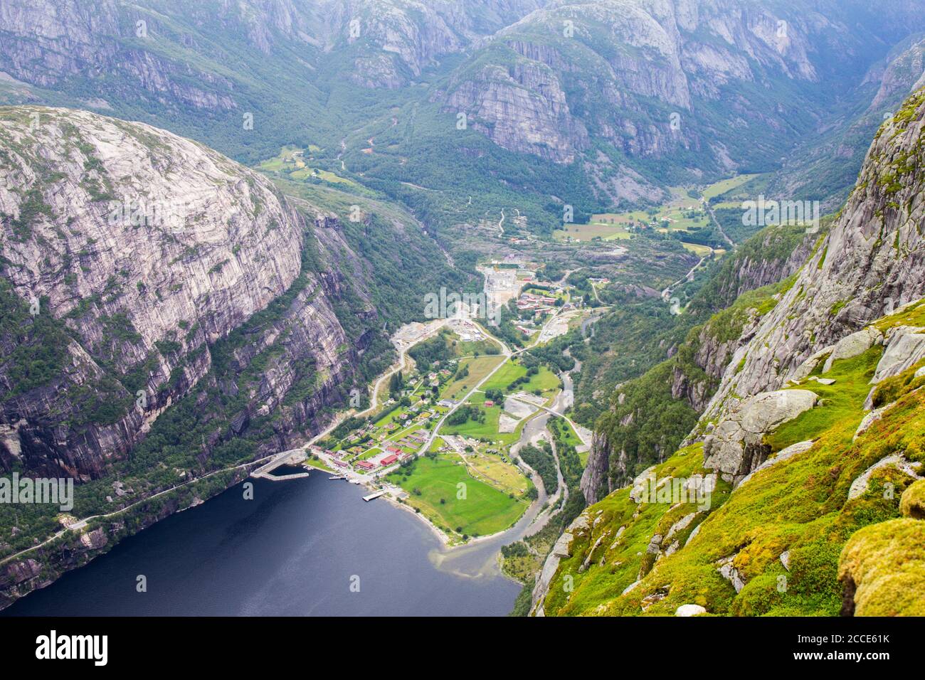 Aerial View Of Lysefjord And Lysebotn From The Mountain Kjerag In Forsand Municipality Stock Photo Alamy