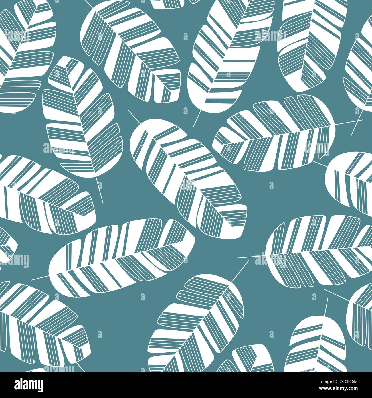 Seamless pattern with white leaves on blue background, vector ...