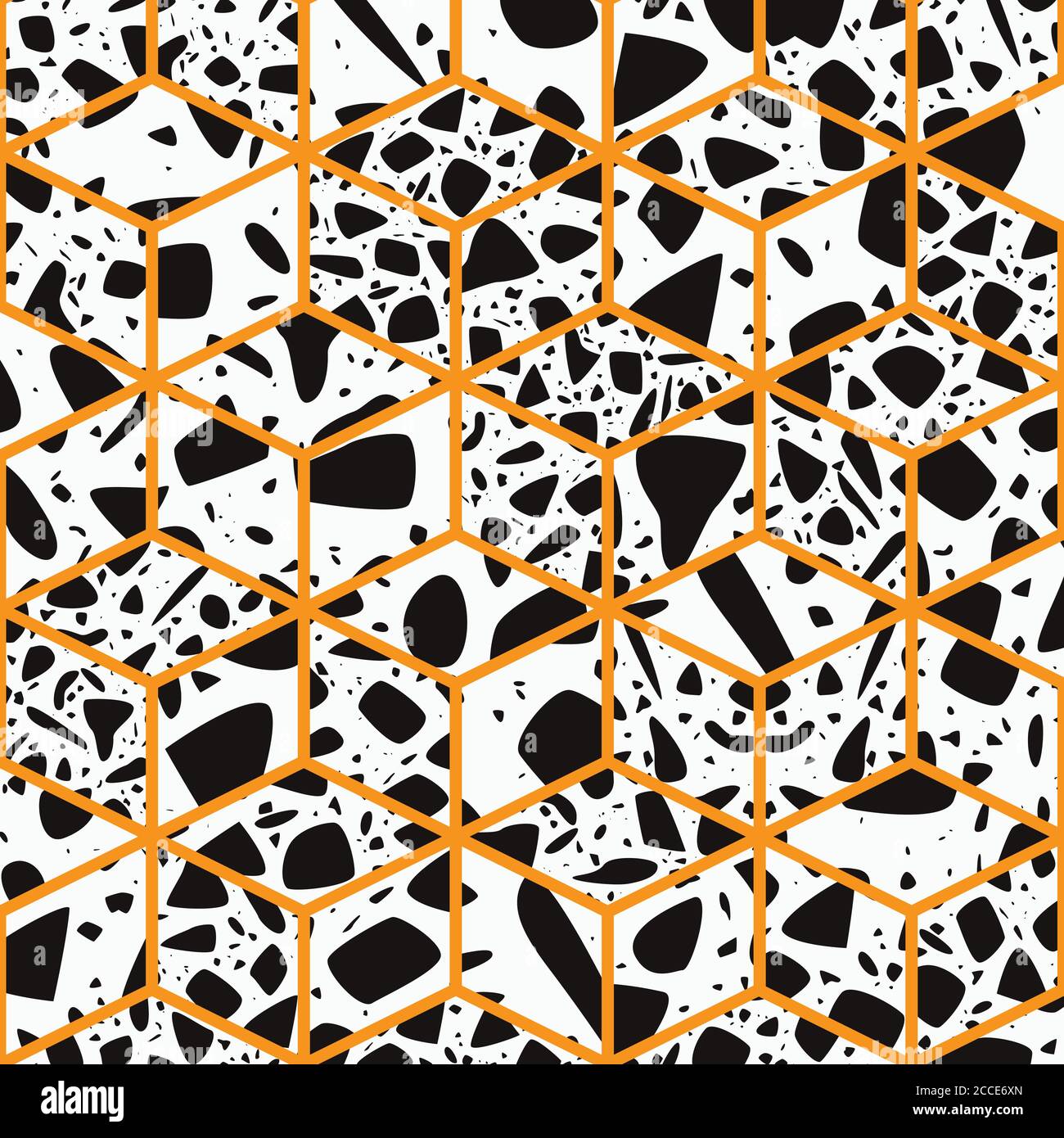 Terrazzo seamless pattern design with hand drawn rocks with honeycomb ...