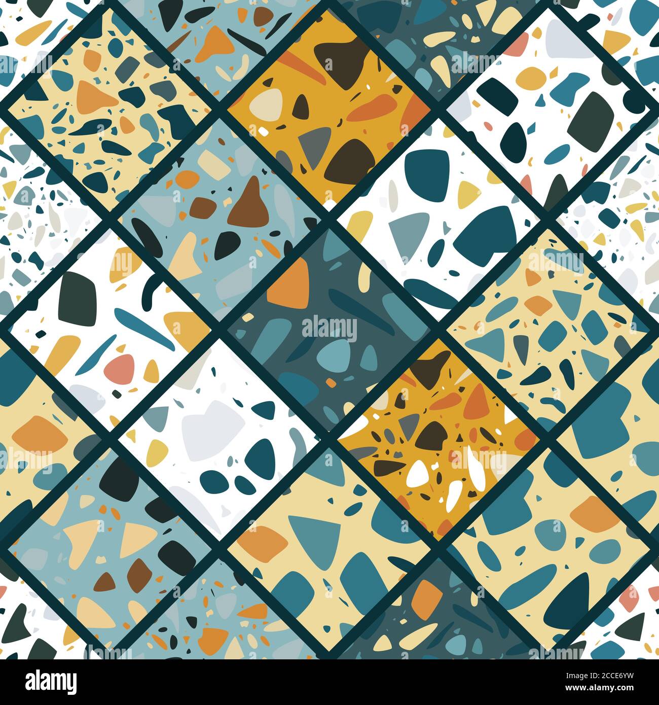 Terrazzo seamless pattern design with hand drawn rocks. Abstract modern ...
