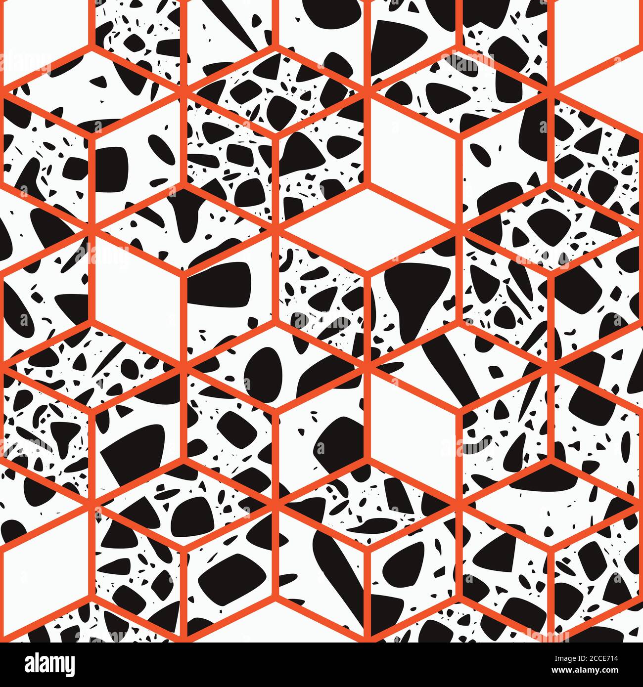 Terrazzo seamless pattern design with hand drawn rocks with honeycomb pattern. Abstract modern background, flat vector illustration Stock Vector