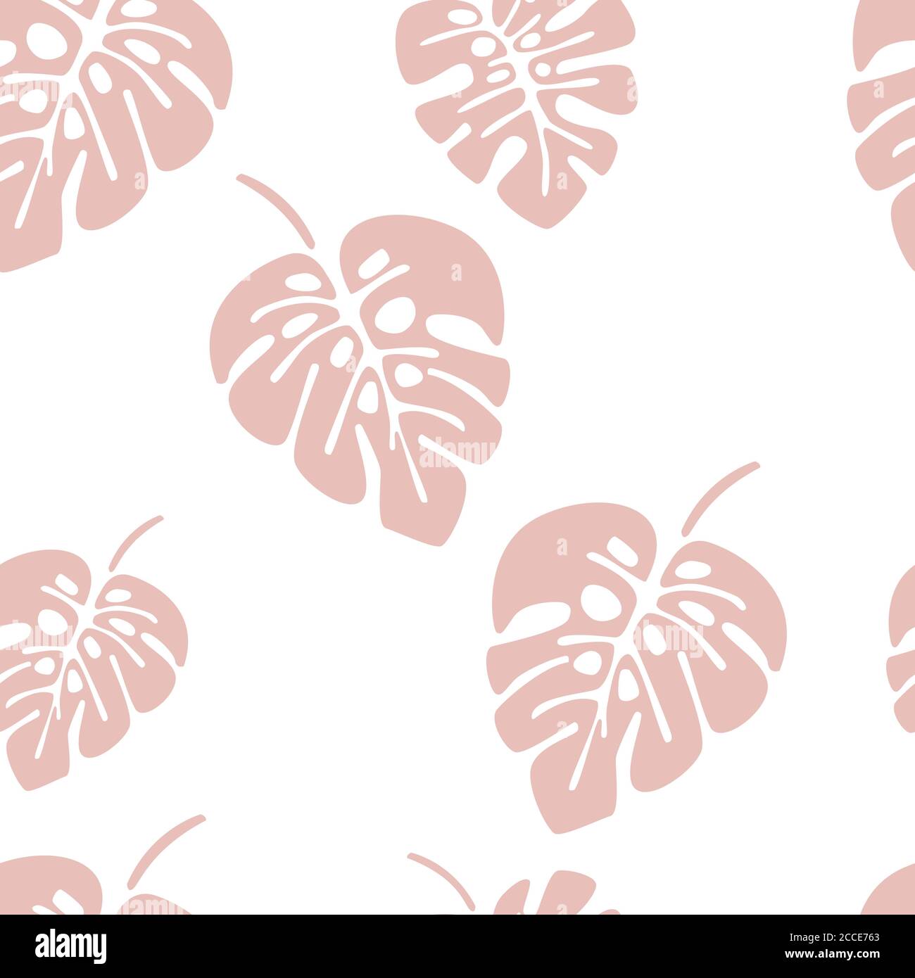 Summer seamless pattern with pink monstera palm leaves on white ...
