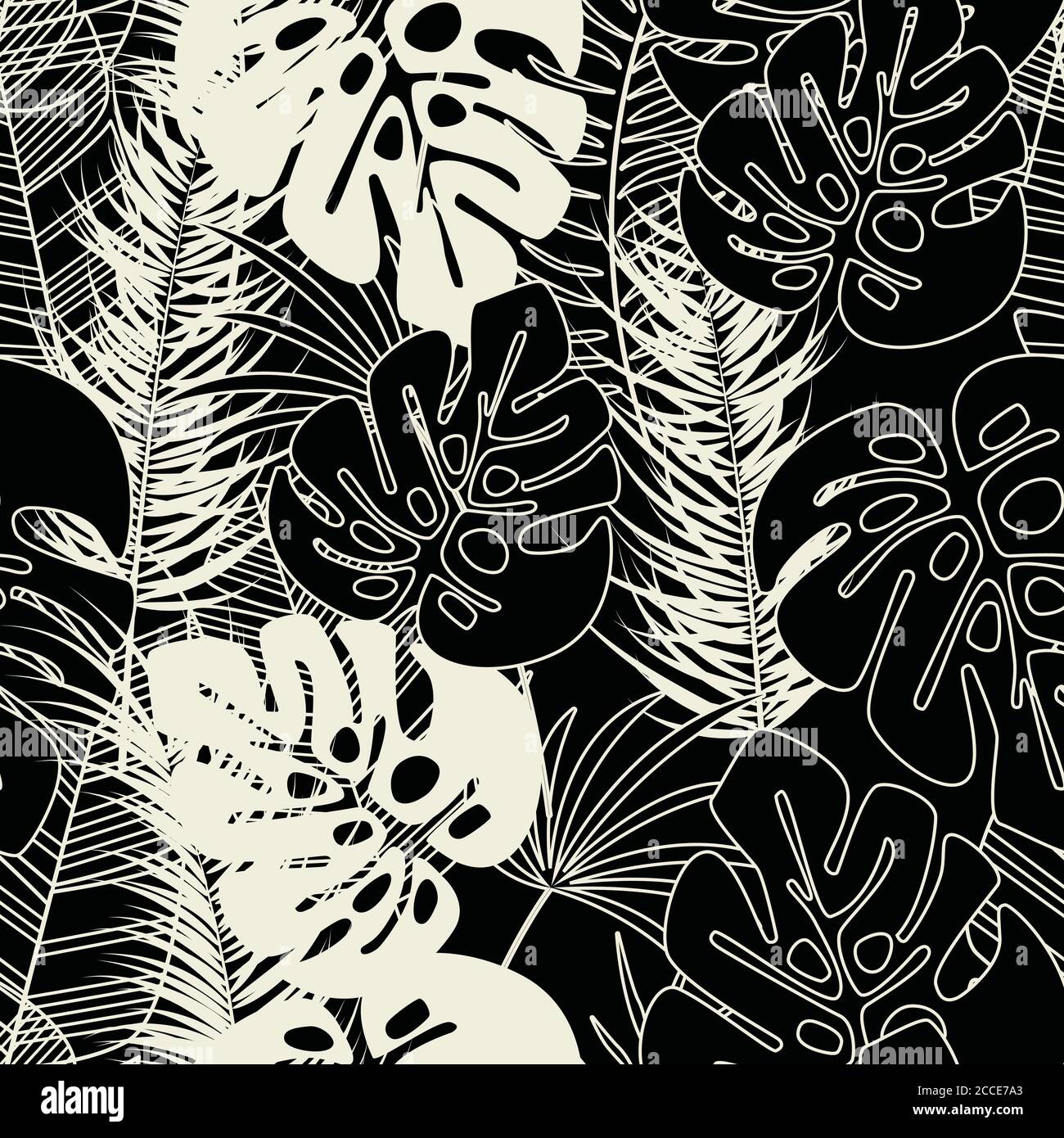 Summer seamless tropical pattern with monstera palm leaves and plants ...