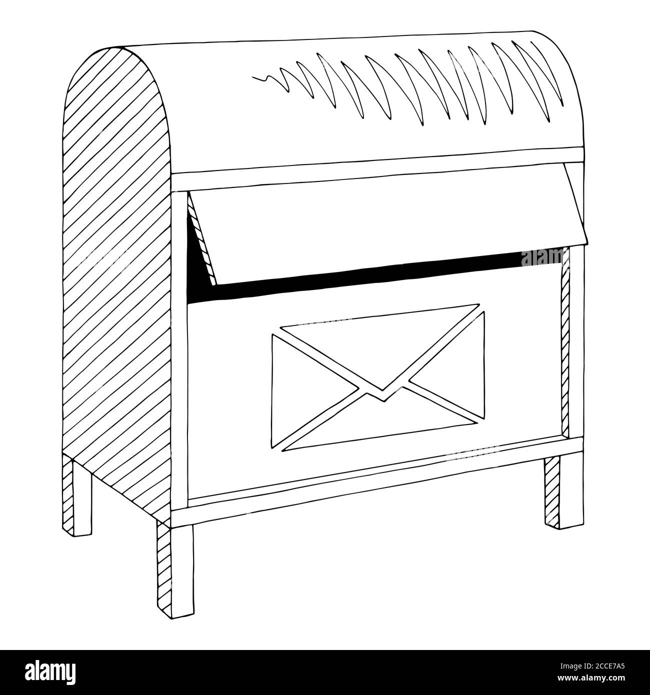 Mailbox graphic black white isolated sketch illustration vector Stock Vector