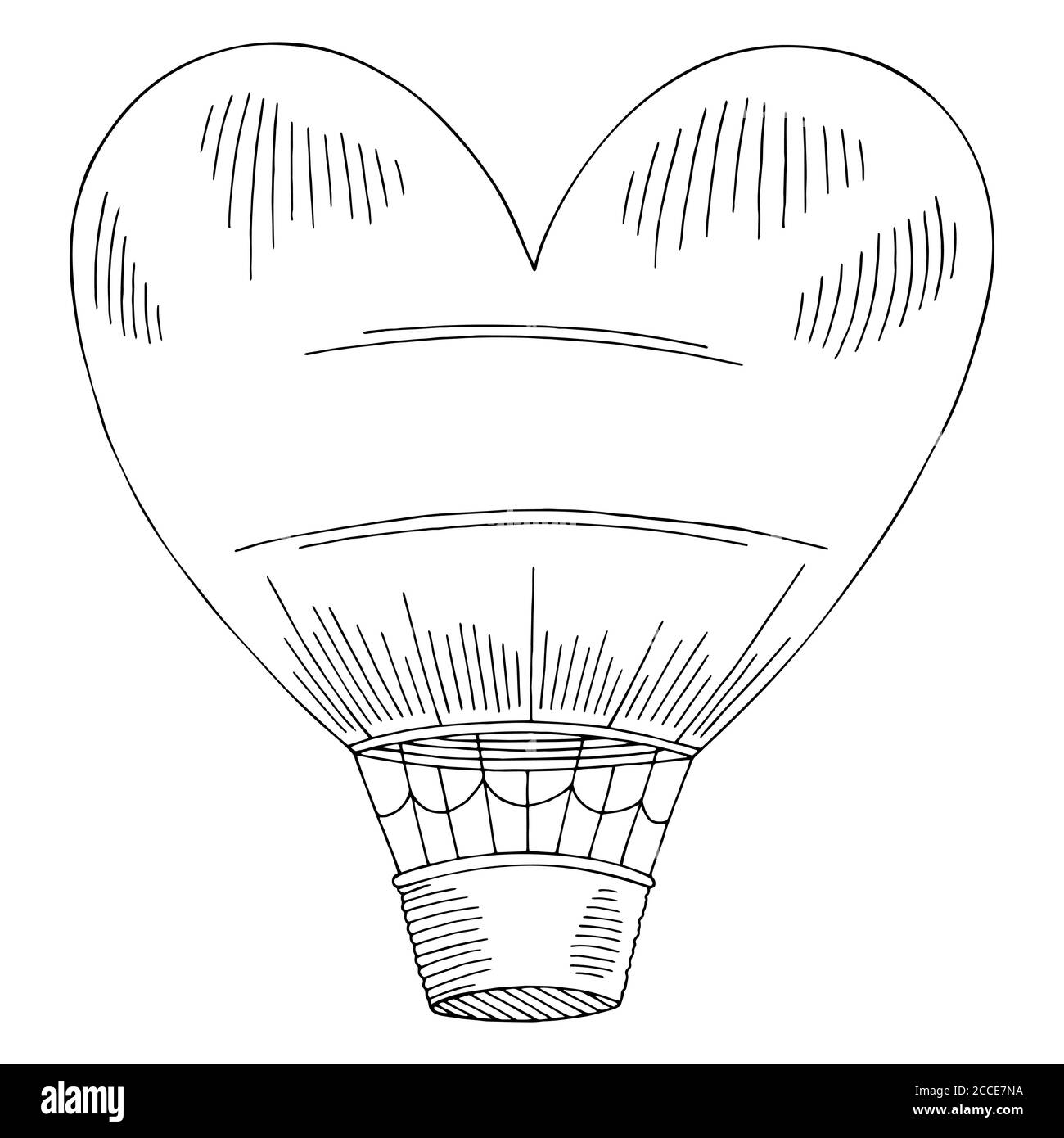 Heart air balloon black white graphic isolated sketch illustration vector Stock Vector
