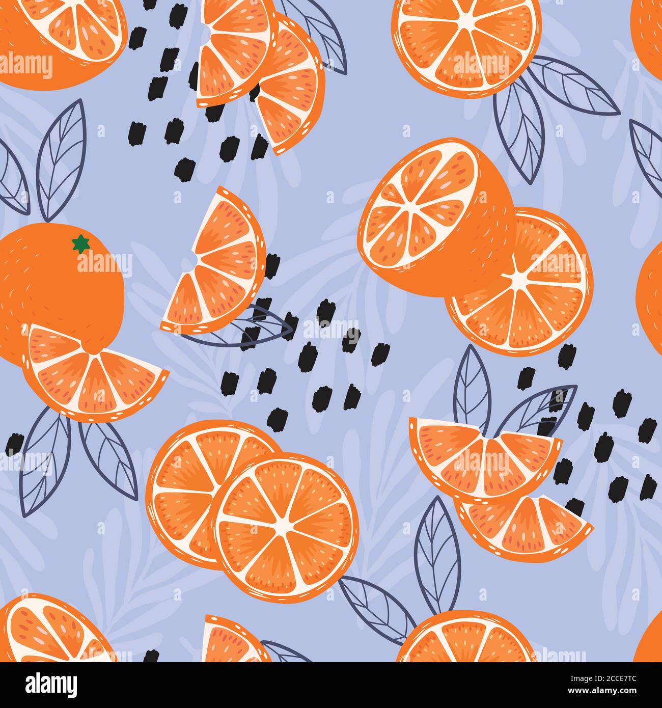 Fruit seamless pattern, oranges with leaves and abstract elements on ...